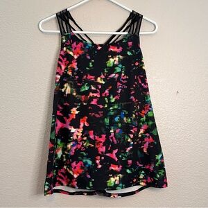 Fabletics Peyton Tank XL black colorful floral print w/ mesh racerback straps